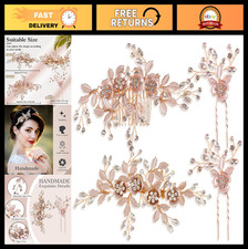 Bridal Rose Gold Hair Accessories Set - 4 Rhinestone Hair Pins  Flower Combs