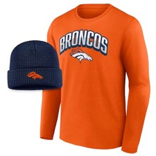 Fanatics Denver Broncos Long Sleeve T-Shirt  Cuffed Knit Hat Beanie Mens Large