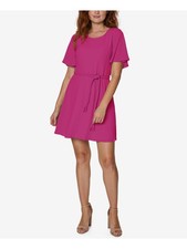 SAGE COLLECTIVE Womens Pink Belted Short Sleeve Mini Dress Petites 4P