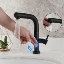 Bathroom Basin Black Pull Out Smart Touch Free Hand Sensor Faucet Deck Mounted