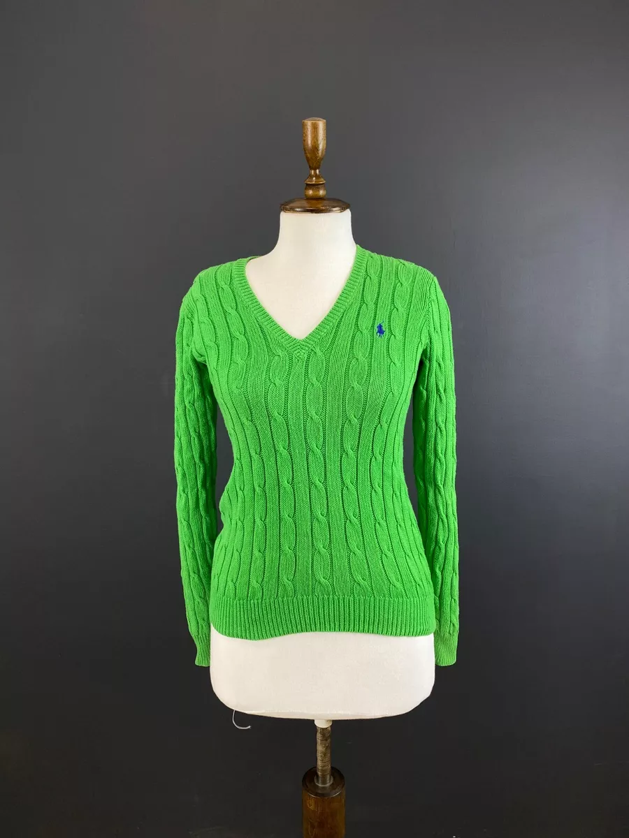 Ralph Lauren Green V Neck Cotton Cable Knit Sweater Size S eBay