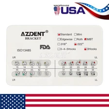 20pcs AZDENT Dental Orthodontic Bracket Braces Standard MBT Slot.022 Hooks 3