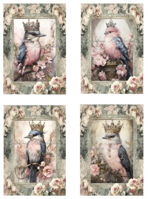 Fantasy Birds In Crowns MULTI-SIZE SET Cotton Fabric Quilt Blocks