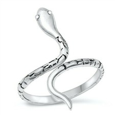 Snake Ring Genuine Solid Sterling Silver 925 Oxidized Face Height 27 mm Size 6