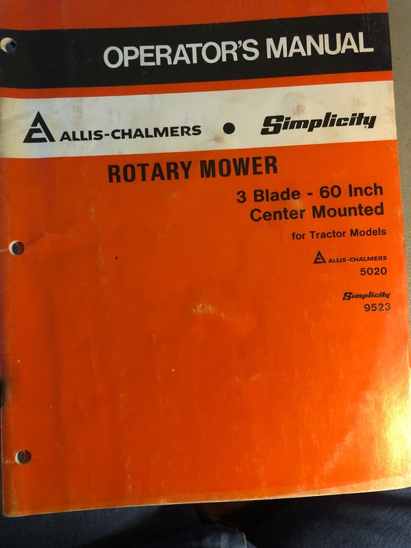 ALLIS CHALMERS/SIMPLICITY OPERATOR'S MANUAL FOR 60"MOWER FOR 5020/9523