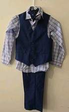 CHAPS Boys 4 Piece Set Vest Pant Shirt Tie size 7 New Blue .