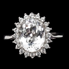 925 Sterling Silver Oval Aquamarine 10x8mm White Topaz Ring Size 6