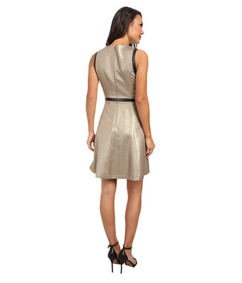 NWT DKNYC Ponte Pieced Flare Gold Metallic Faux Leather A-lined Mink Dress 2 XS | eBay NWT DKNYC Ponte Pieced Flare Gold Metallic Faux Leather A-lined Mink Dress 2 XS | eBay