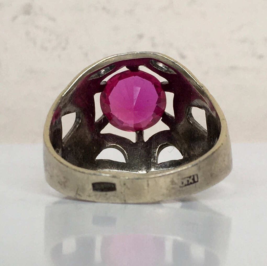 Ring №53 Vintage Soviet Red Ruby Silver Ring 875☆… - image 11