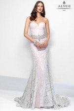 Alyce Paris 6 Prom Formal Gown MOB Lace Silver Pink Strapless Bling 669 NWT 380