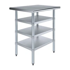 24 in. x 30 in. Stainless Steel Work Table With 3 Shelves | Metal Utility Table