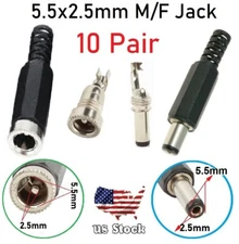 10 Pair (20pcs) 2.5mm x 5.5mm Male + Female DC Power Plug Socket Jack Connector