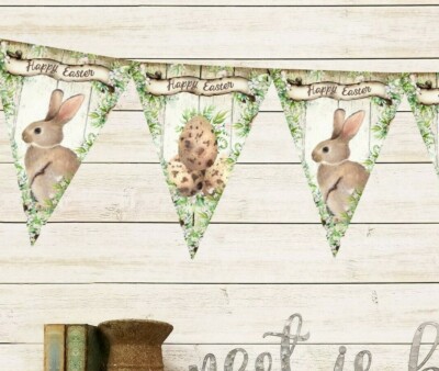 Rustikaler Wald Vintage Stil Osterhase & Eier Wimpelkette/Banner