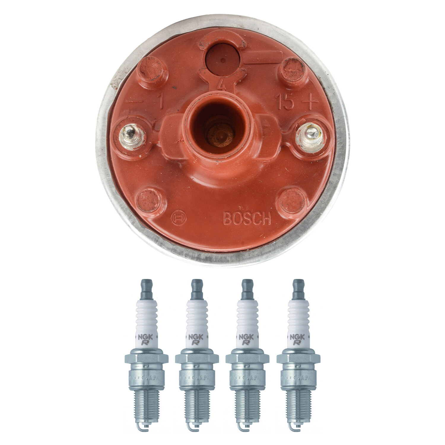 Bosch Ignition Coil NGK 4 V-Power Spark Plug Kit For Porsche 944 2.5 L4 83-84