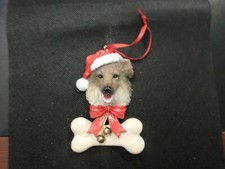 CHRISTMAS DOG WITH RED BOW AND BELLS ORNAMENT  e861DXX
