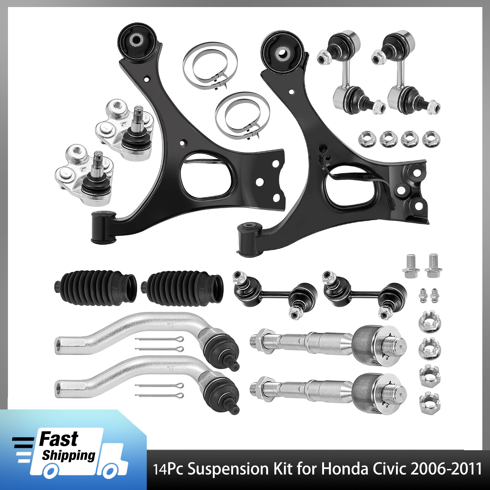 2006-2011 Honda Civic 14pc Suspension Kit w Control Arms Ball Joints Sway Bar Tie Rods