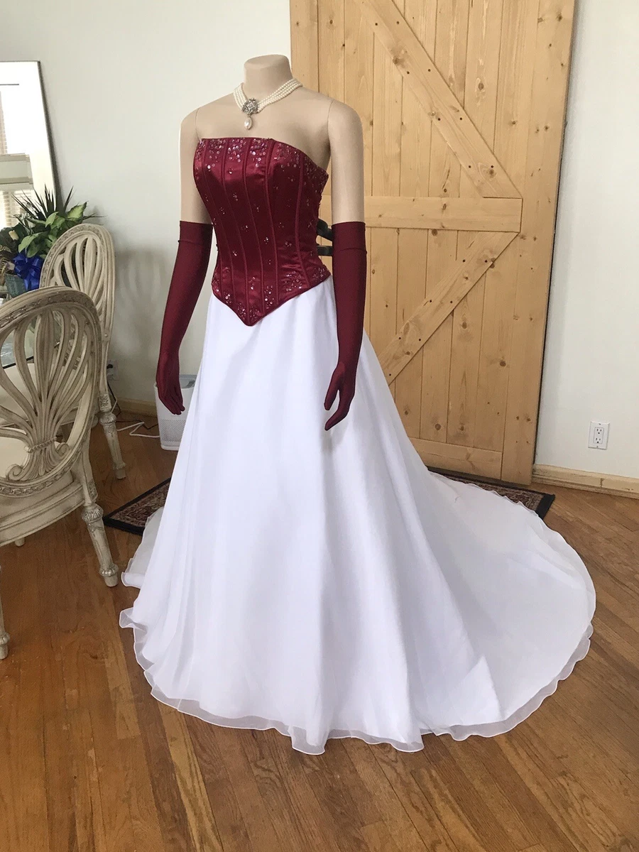 Sincerity bridal Gown Burgundy White Size 12 NWT. Say Yes Won t