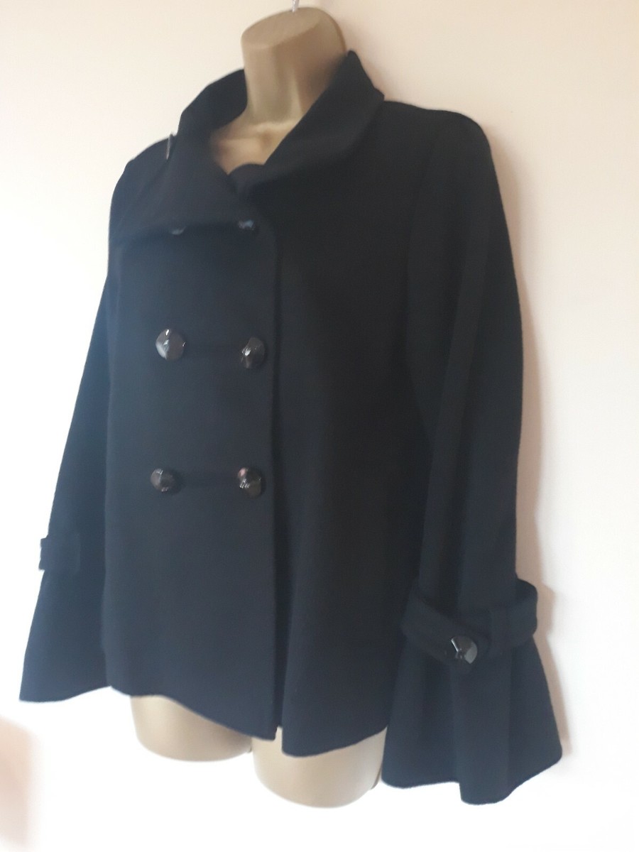 LADIES ZARA BLACK 100% WOOL JACKET,SZM IN VGC! BELL SLEEVES,SMART
