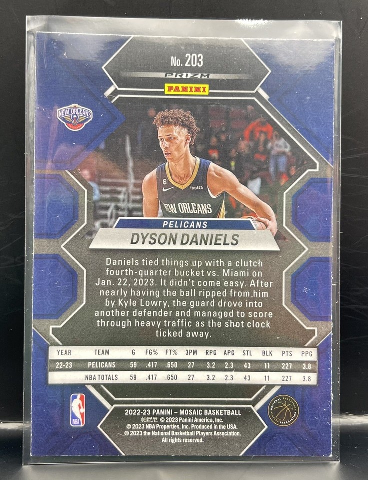 2022 Panini Mosaic Dyson Daniels 203 Reactive Yellow Prizm RC Pelicans