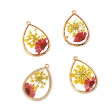 Clearance 8PCS Gold Tone Dried Flower Resin Teardrop Shape Charm Pendant GBY905