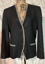 Vintage Pendleton Wool women  Blazer Jacket Dress Coat Black Plaid Accent 14 H59