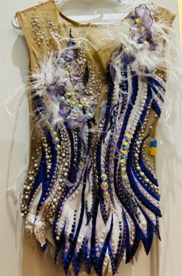 100%Swarovski Crystals Rhythmic Gymnastics Custom Leotard, Ice Skating, 7-9 YO