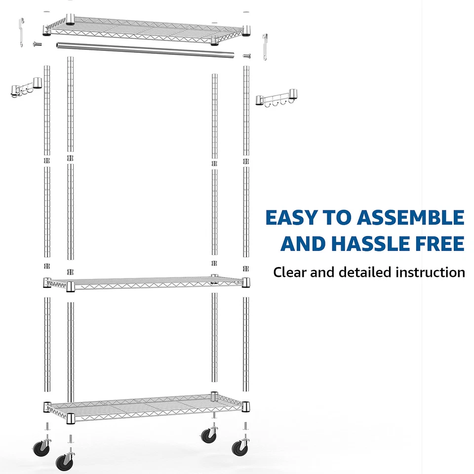 Estante de ropa comercial organizadores de armario enrollables ajustables 16*30*75" Foto 3 de 4