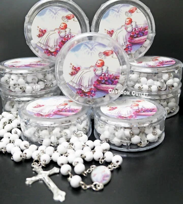 12 pc Baptism Rosary Party Favors Wood Rosary Recuerdos De Bautizo Rosario