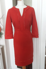 BODEN Red Textured Cotton Fringed Midi Dress SIZE 12 L