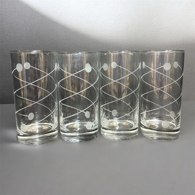 4 Rare Find Clear Etched Lines/Dots Highball Drinking Glasses: Iced Tea  Water