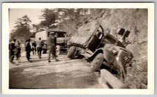Vtg B W Snapshot Men Soldiers With Wrecked Military Truck On Roadside 1940s