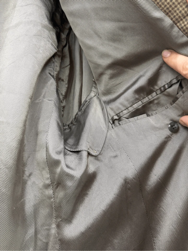 Chaqueta Blazer Abrigo Deportivo Oscar De La Renta Para Hombres Bronceado Pata de Gallo Seda Lana Talla 4 Foto 2 de 4