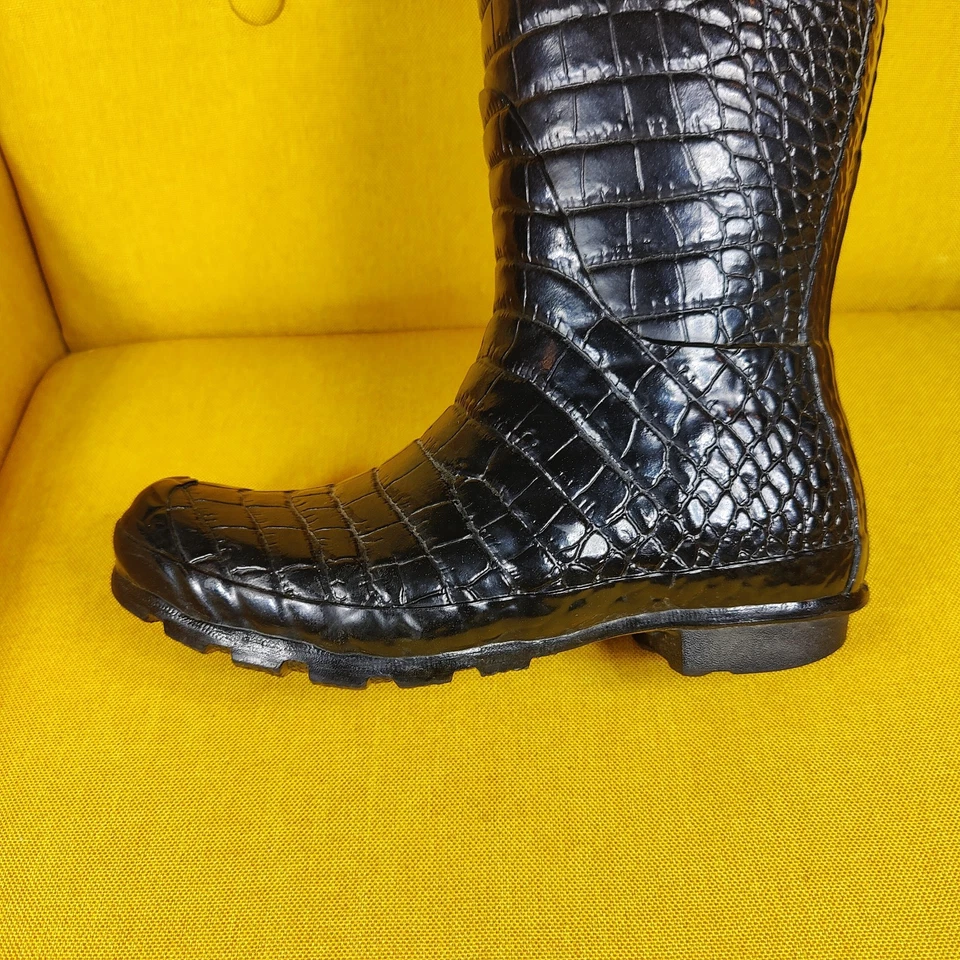 JIMMY CHOO & HUNTER специальный выпуск дождя крокодила черный животное/гепард печати Sz 4B - Изображение 4 из 4