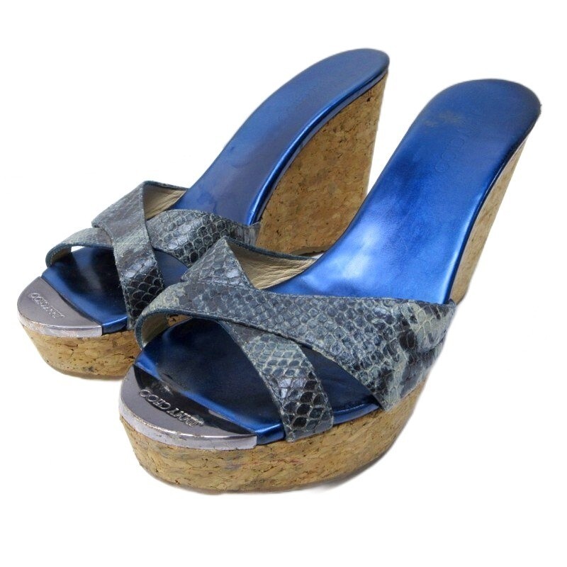 Rare Jimmy Choo Python Leather Platform Wedge San… - image 1