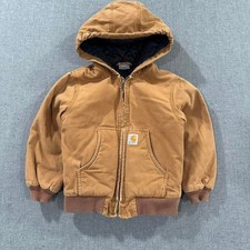 Vintage Youth Carhartt Canvas Jacket Hooded Workwear Tan XS