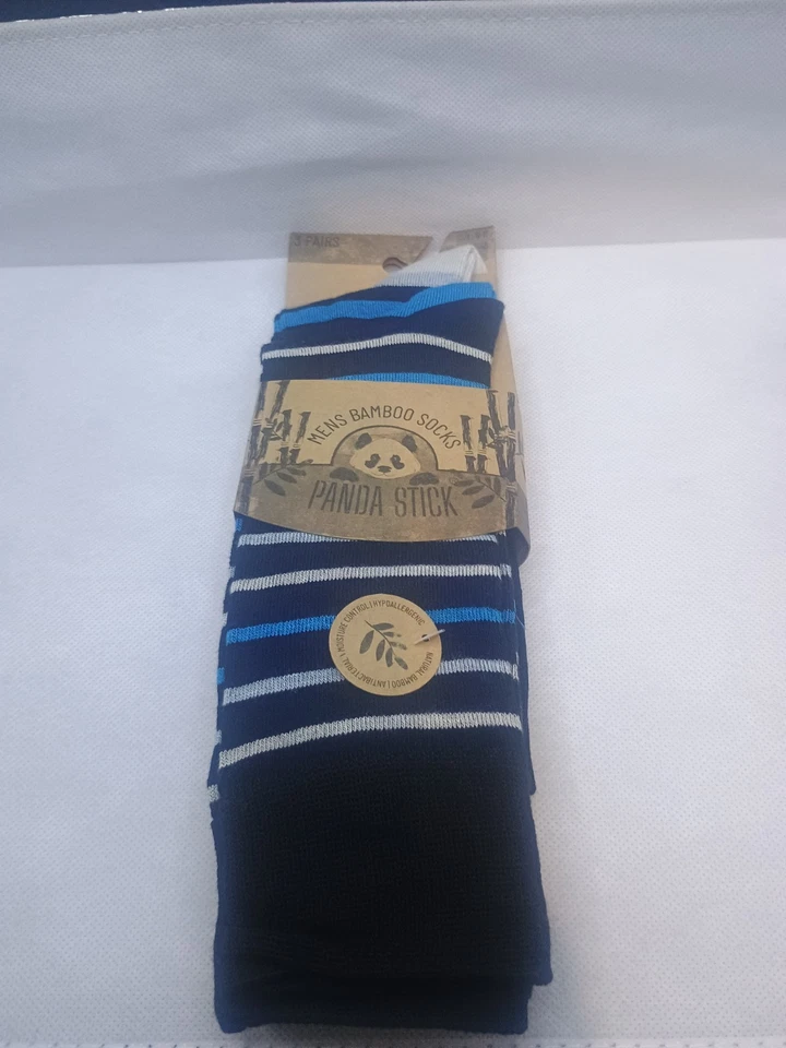 Panda Stick Mens Striped 3 Pack Bamboo Socks 6-11