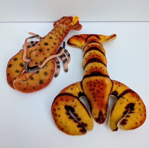 2 Steiff Mohair 11" Crabby Lobsters With Tag - Realistic Plush Stuffed Animals