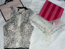 NWT Victoria Secret Mesh/Lace Floral Corset 36D , Mesh Floral Cheeky Size L Set
