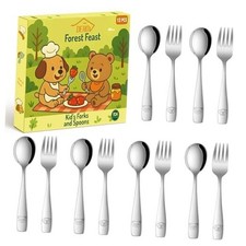 Toddler Eating Utensils Set,Set Of 12 Food Grade Stainless Steelware Silver