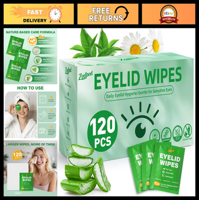 120PCS Tea Tree Oil Eyelid Wipes - Soothing, Hydrating Eye Cleaning Wipes