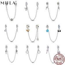 Multiple 925 Silver DIY Charm Safety Chain CZ fit Bracelets Sunflower for Women