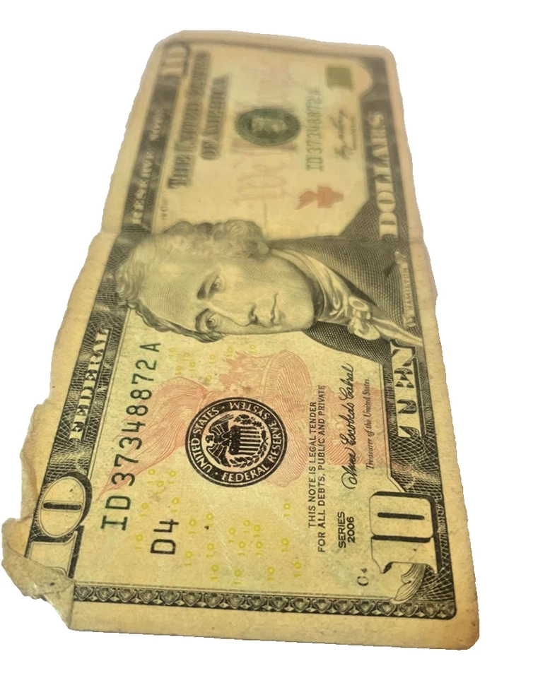 RARE Heavily Damaged $10 US Bill - 2006 Series - Error Collector Currency - Image 3 of 4