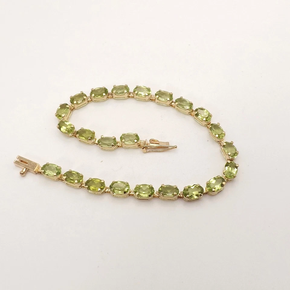 Pulseira de tênis de ouro 14k com elos ovais peridoto natural pedra de nascimento de agosto 7 polegadas - Imagem 4 de 4