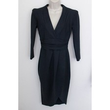 Chiara Boni La Petite Robe Dress Size 44 Black V-Neck Ruched Cocktail Made Italy