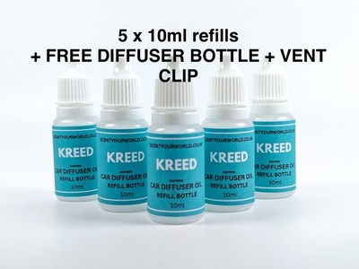Creed Duft Auto Diffusor Nachfüllpack 5x 10ml Flaschen + GRATIS Flasche & Lüftungsclip.