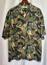 Tommy Bahama Silk Cigar Pattern Shirt Havana Hawaiian Button Down Vacation XL
