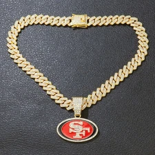 San Francisco 49ers Gem NFL Cuban Chain Pendent Gold & Silver Fan Necklace 20"