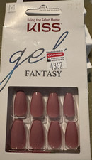 Kiss Nails Glam Fantasy Glue/Press on Medium Vivid Mauve, Red, Rust Color eased
