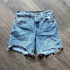 Levi s 501 Women s W25 Denim Cutoff Shorts Distressed Raw Hem Button Fly Blue
