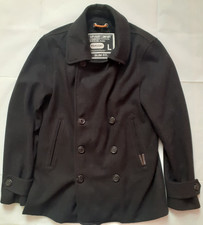 Superdry Peacoat Pea Coat Wool Blend Jacket Grey Double Breasted Mens L Slim